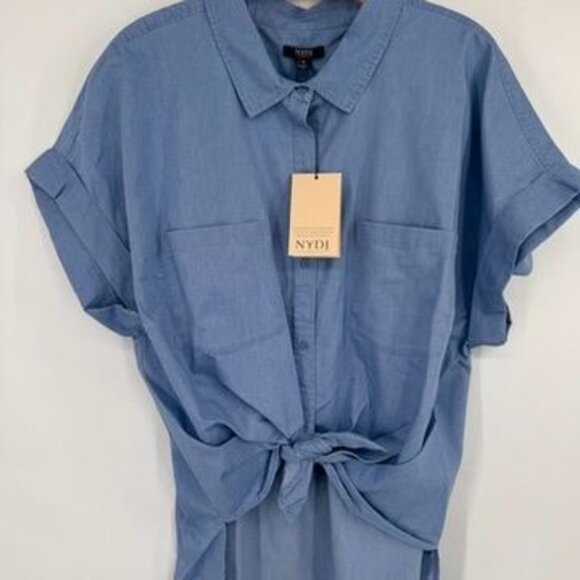 NYDJ Womens Blue chambray Short Sleeve Tie-Front camp shirt Blouse size 1X new - Picture 6 of 12